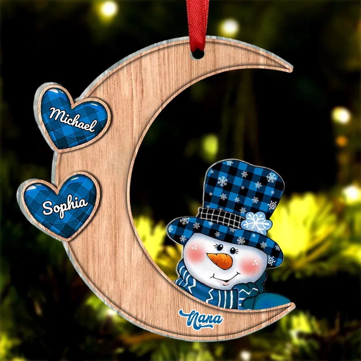 Family - Christmas Snowman Grandma Sweet Heart Kids On The Moon - Personalized Acrylic Ornament - Makezbright Gifts