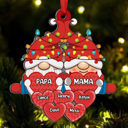 Family - Colorful Christmas Light Gnome Loves Sweet Heart Kids - Personalized Acrylic Ornament - Makezbright Gifts