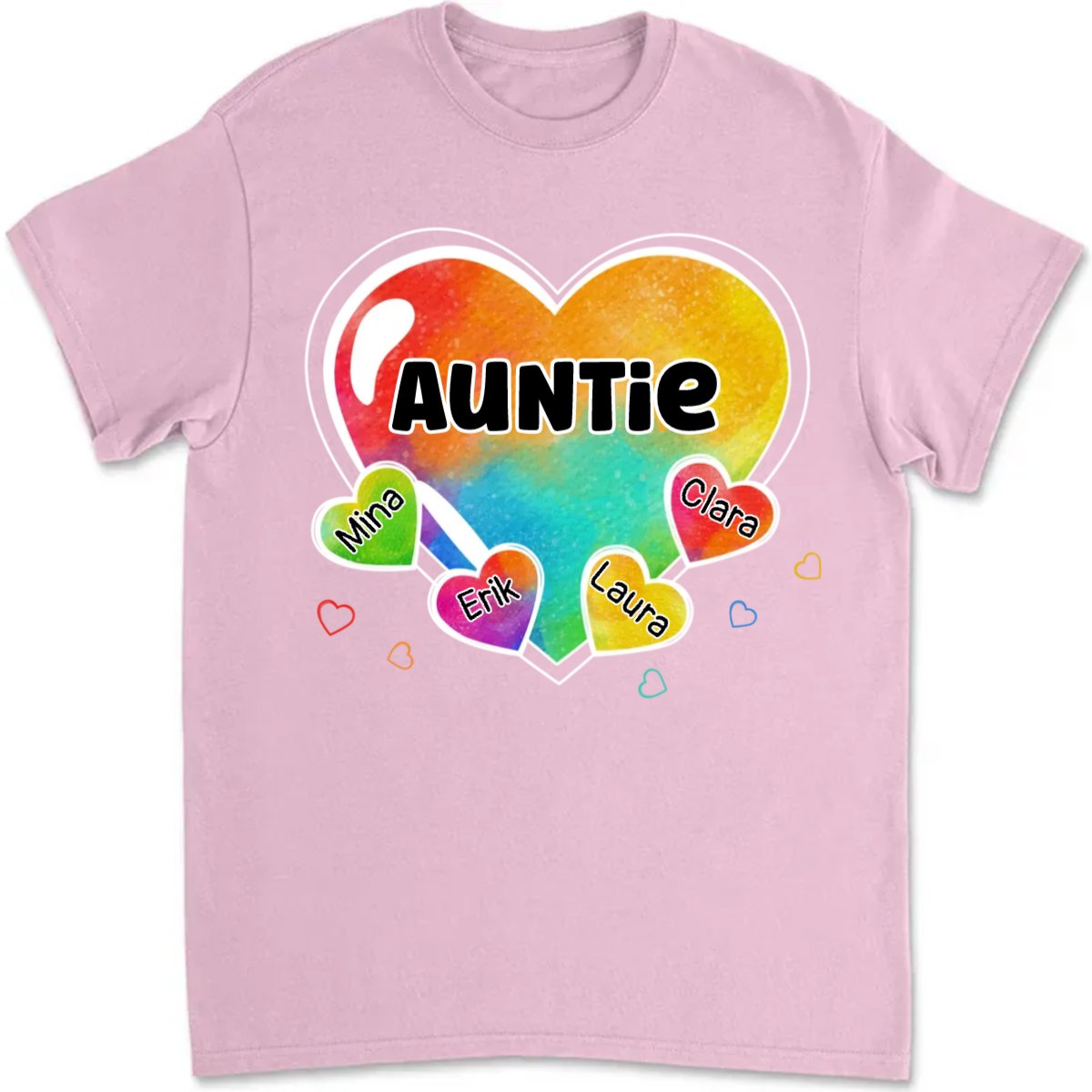 Family - Colorful Sweet Heart Grandma Auntie Mom Kids - Personalized T - Shirt - Makezbright Gifts