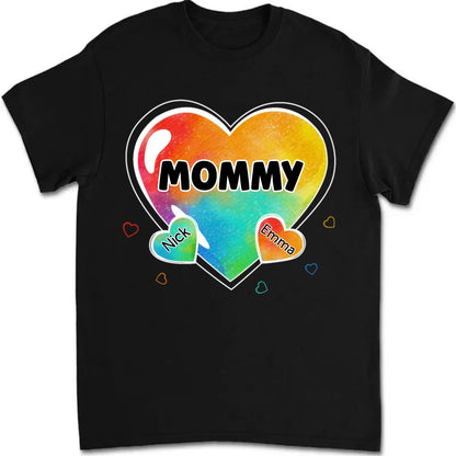 Family - Colorful Sweet Heart Grandma Auntie Mom Kids - Personalized T - Shirt - Makezbright Gifts