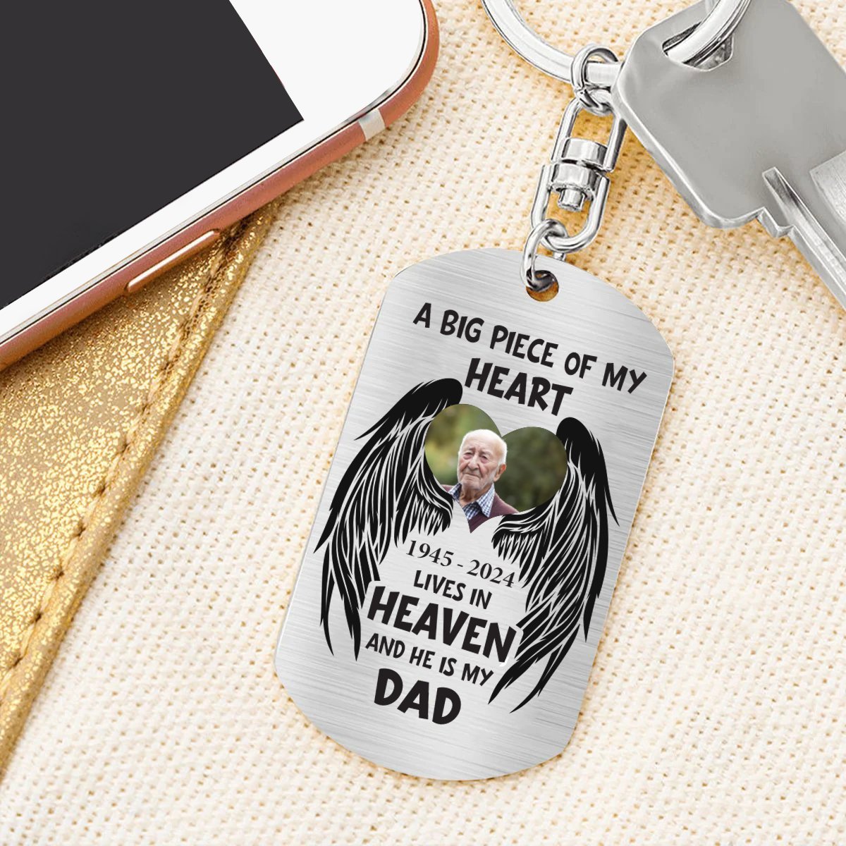 Family - Custom Photo A Big Piece Of My Heart Lives In Heaven - Personalized Engraved Stainless Steel Keychain (HJ) - Makezbright Gifts