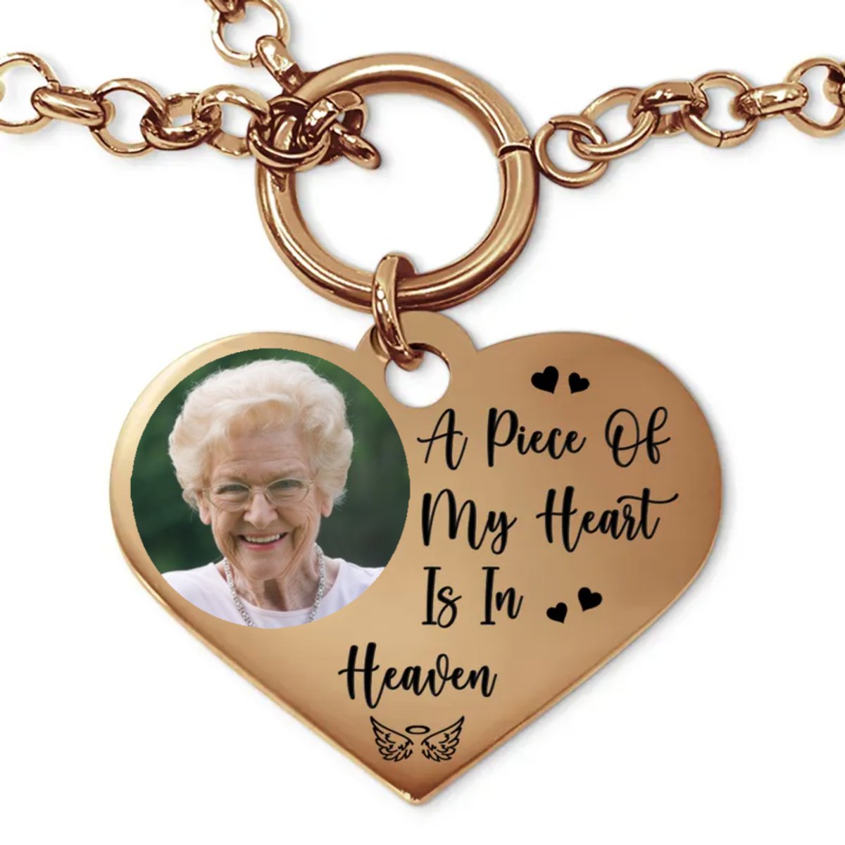 Family - Custom Photo A Piece Of My Heart Is In Heaven Memorial - Personalized Heart Bracelet - Makezbright Gifts