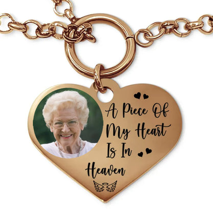 Family - Custom Photo A Piece Of My Heart Is In Heaven Memorial - Personalized Heart Bracelet - Makezbright Gifts