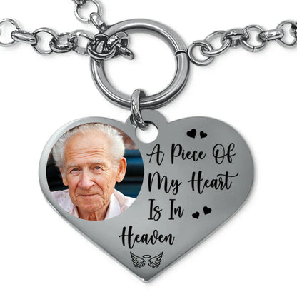 Family - Custom Photo A Piece Of My Heart Is In Heaven Memorial - Personalized Heart Bracelet - Makezbright Gifts