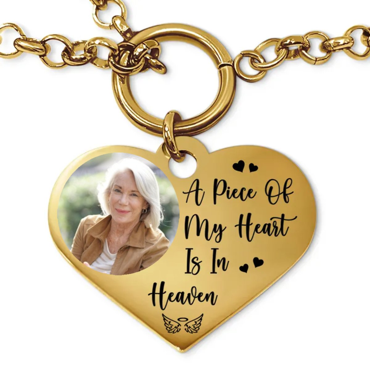 Family - Custom Photo A Piece Of My Heart Is In Heaven Memorial - Personalized Heart Bracelet - Makezbright Gifts