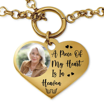 Family - Custom Photo A Piece Of My Heart Is In Heaven Memorial - Personalized Heart Bracelet - Makezbright Gifts