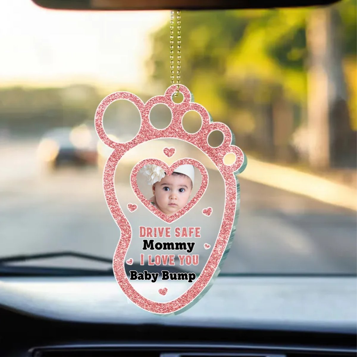 Family - Custom Photo Drive Safe Daddy Mommy - Personalized Acrylic Car Hanger - Makezbright Gifts