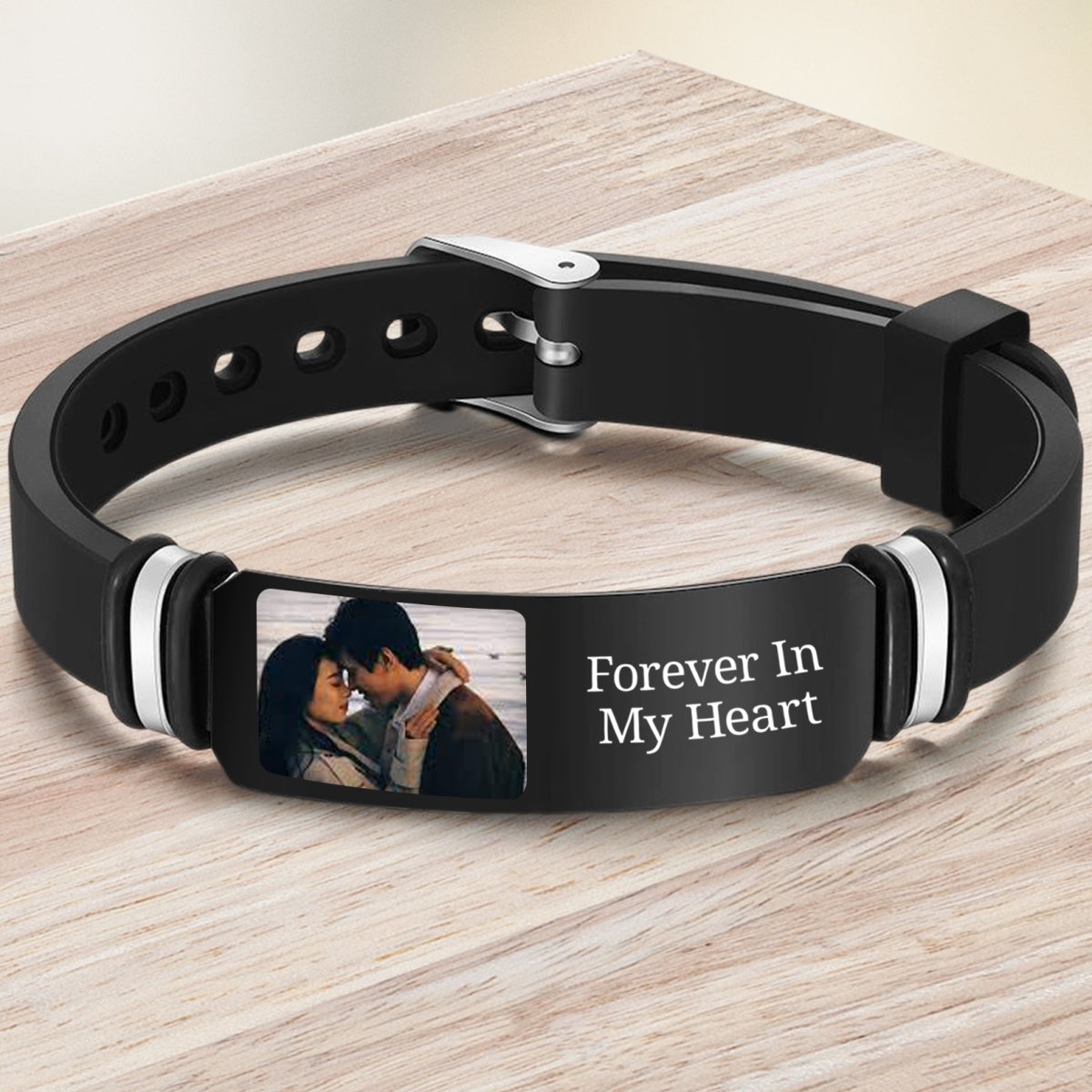 Family - Custom Photo Forever In My Heart - Personalized Engraved Bracelet (HJ) - Makezbright Gifts