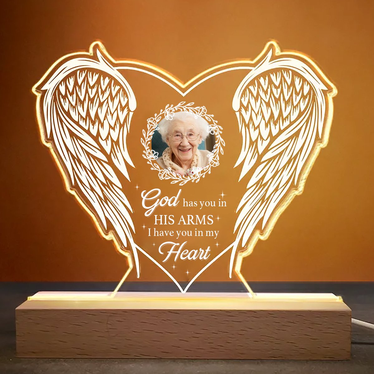 Family - Custom Photo God Has You In His Arms I Have You In My Heart - Personalized Acrylic LED Night Light - Makezbright Gifts