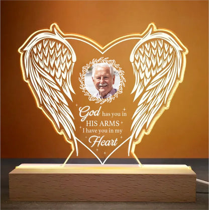 Family - Custom Photo God Has You In His Arms I Have You In My Heart - Personalized Acrylic LED Night Light - Makezbright Gifts