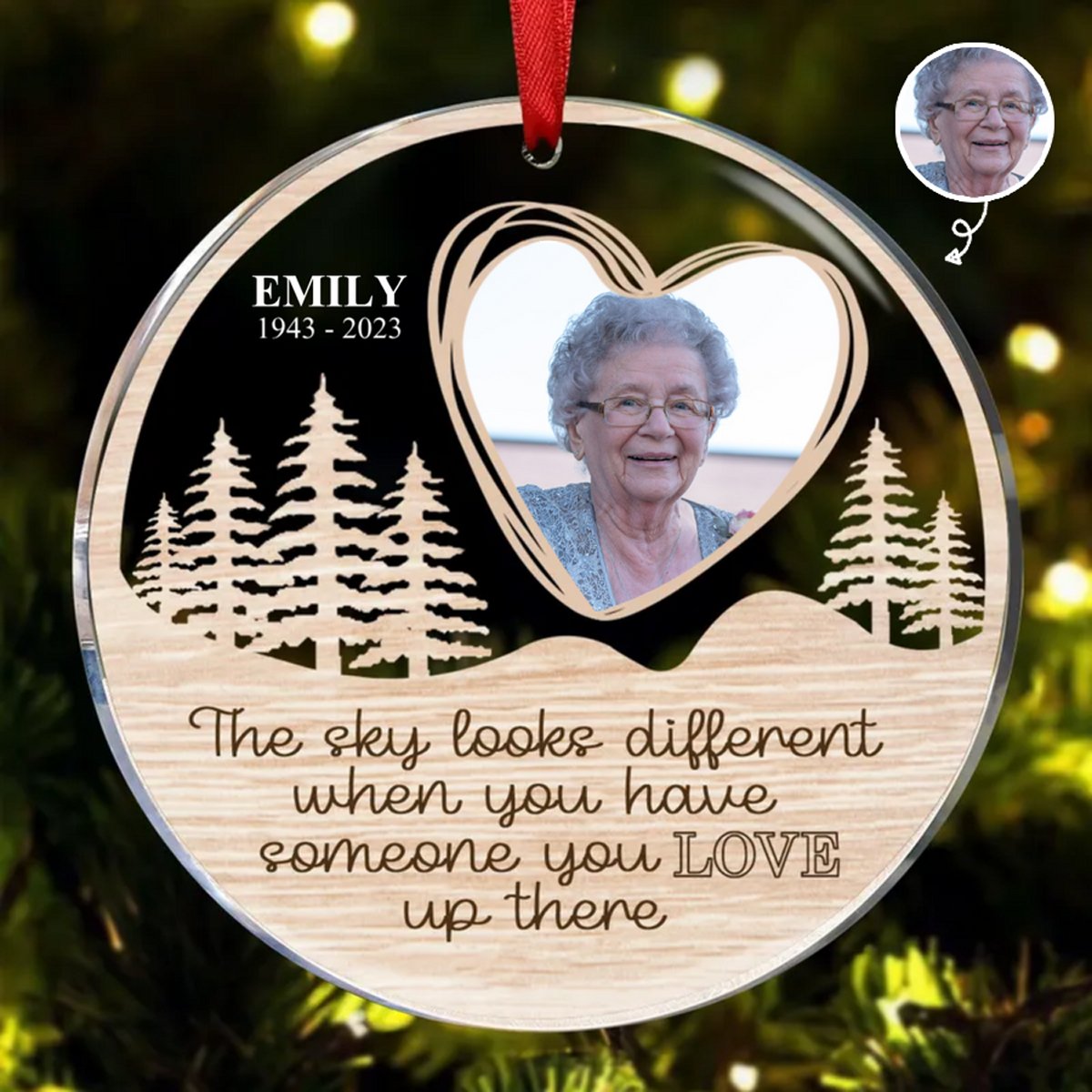 Family - Custom Photo The Sky Looks Different - Personalized Acrylic Circle Ornament - Makezbright Gifts