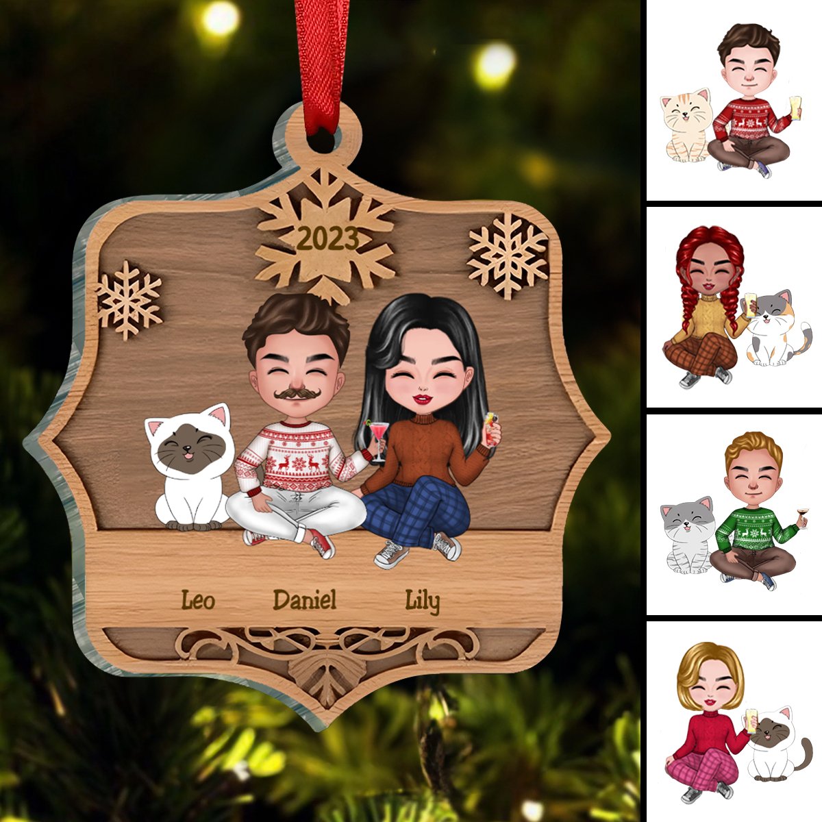 Family - Cute Family Sitting - Personalized Ornament (LH) - Makezbright Gifts