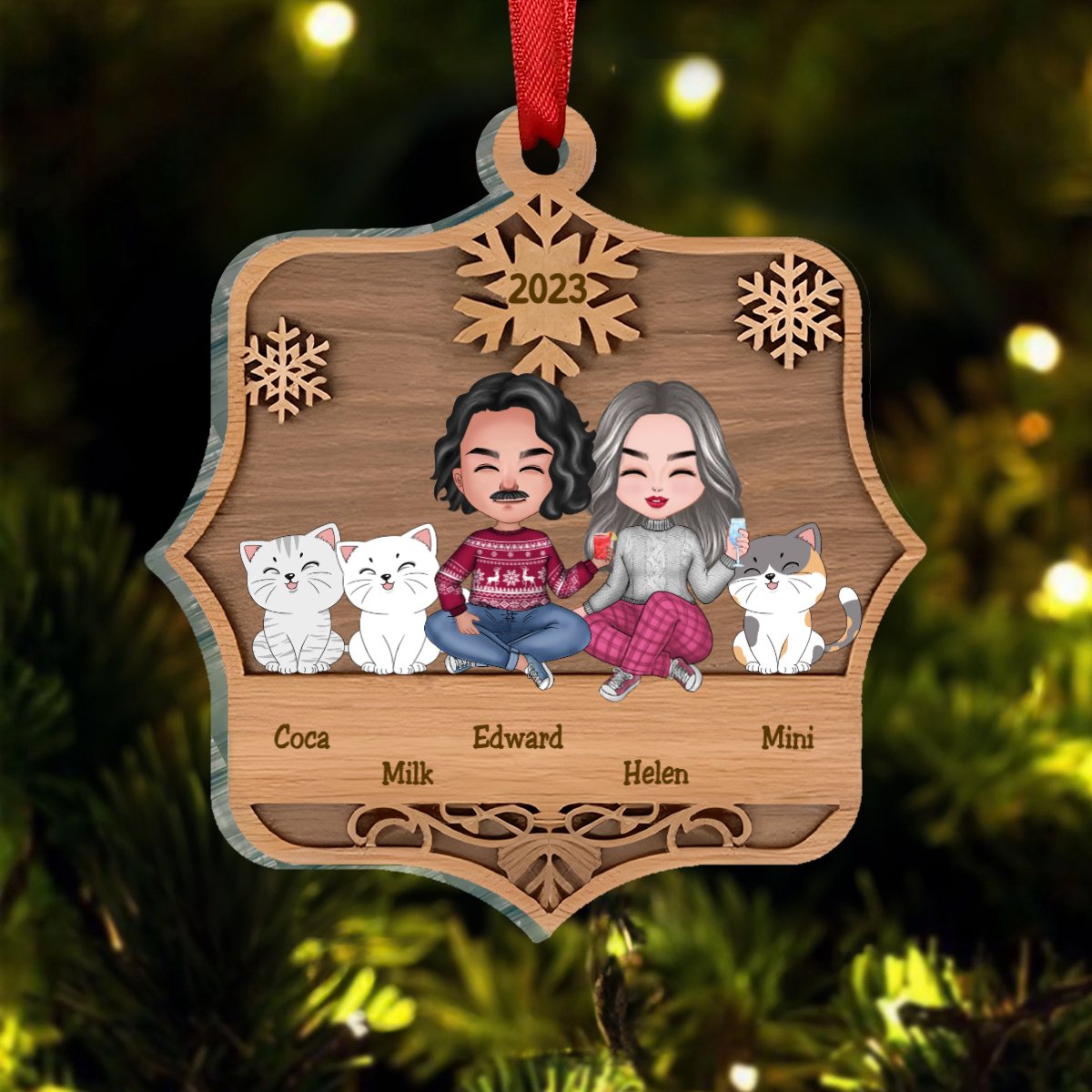 Family - Cute Family Sitting - Personalized Ornament (LH) - Makezbright Gifts