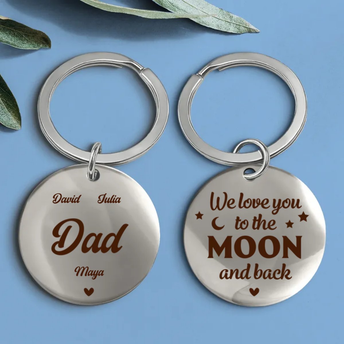 Family - Dad We Love You To The Moon And Back - Personalized Keyring - Makezbright Gifts