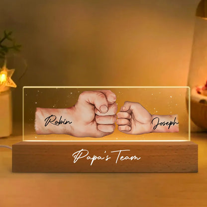 Family - Daddy's Team Fist Bump - Personalized Acrylic LED Lamp Night Light (HJ) - Makezbright Gifts