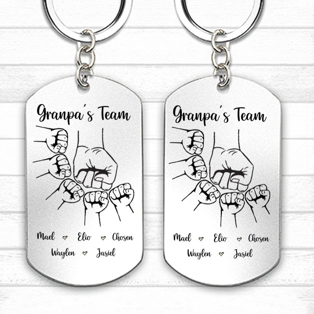 Family - Daddy's Team Fist Bump - Personalized Aluminum Keychain - Makezbright Gifts