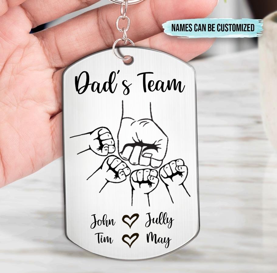 Family - Daddy's Team Fist Bump - Personalized Aluminum Keychain - Makezbright Gifts