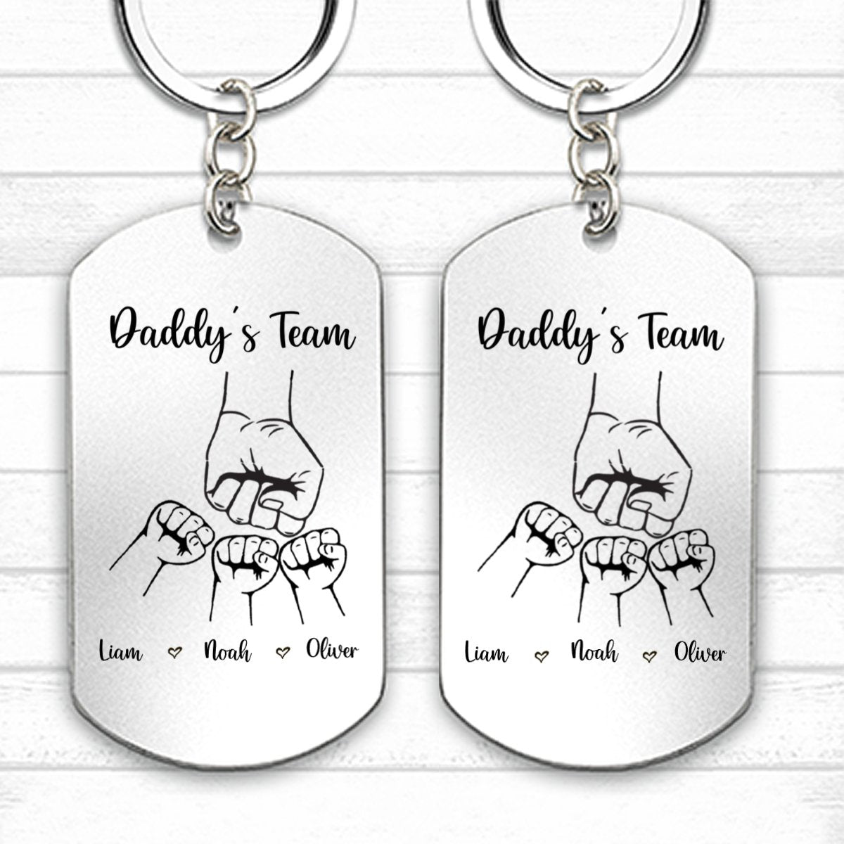 Family - Daddy's Team Fist Bump - Personalized Aluminum Keychain - Makezbright Gifts