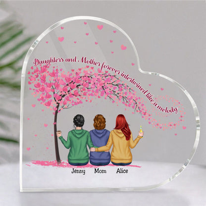 Family - Daughters And Mother, Forever Intertwined Like A Melody - Personalized Acrylic Plaque - Makezbright Gifts