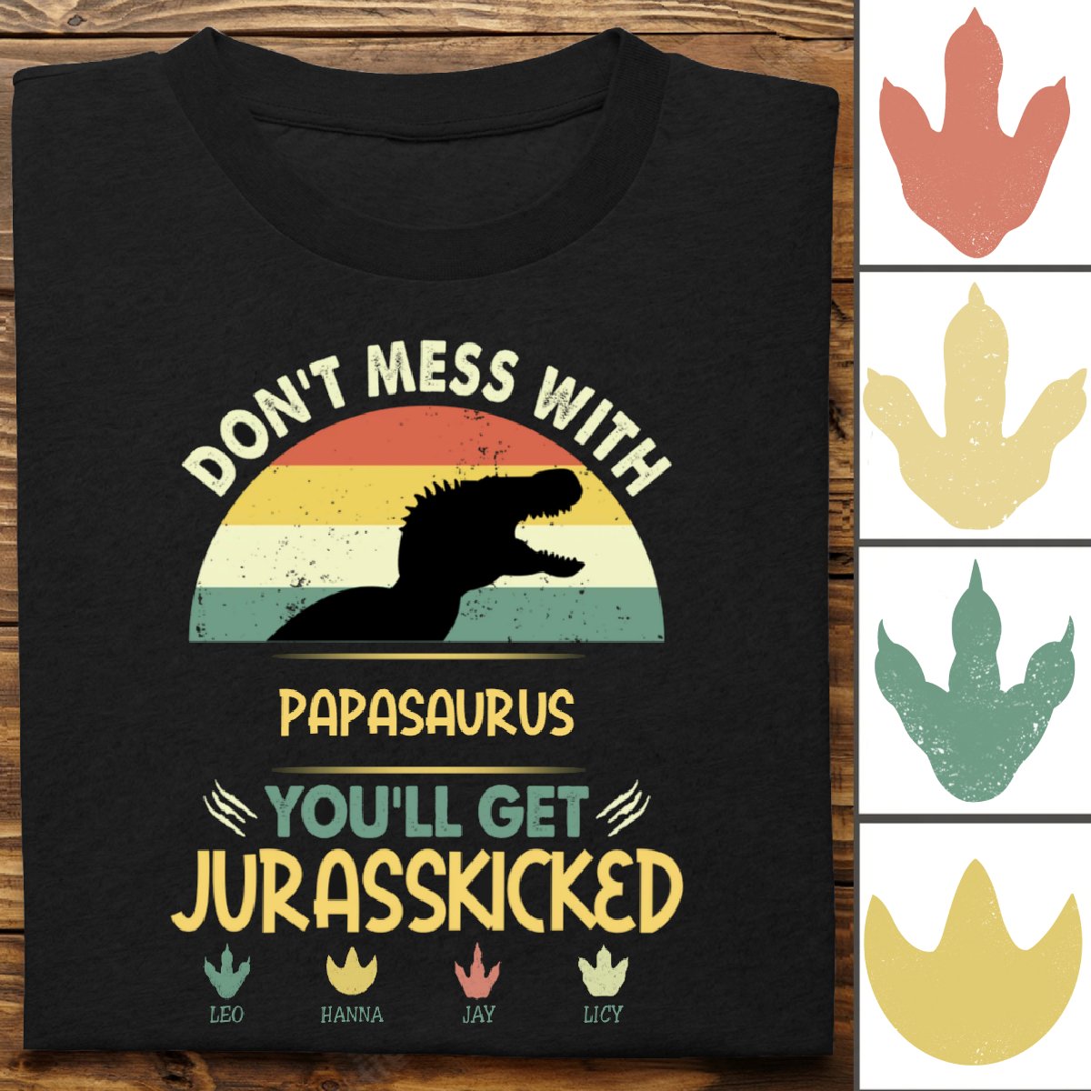 Family - Don't Mess With Papasaurus - Personalized Black T - shirt - Makezbright Gifts