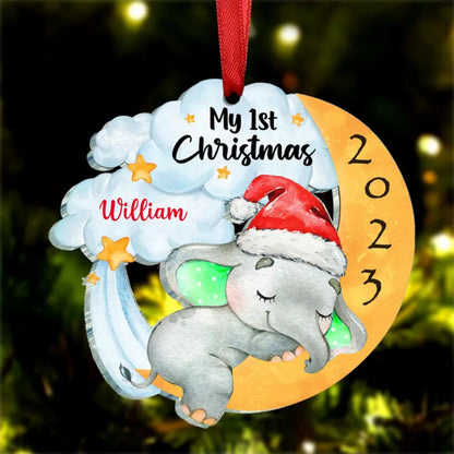 Family - Elephant Baby First Christmas - Personalized Acrylic Ornament - Makezbright Gifts