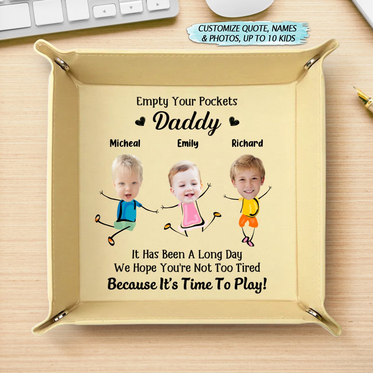 Family - Empty Your Pockets Daddy - Personalized Leather Valet Tray - Makezbright Gifts