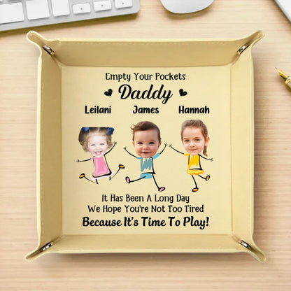 Family - Empty Your Pockets Daddy - Personalized Leather Valet Tray - Makezbright Gifts