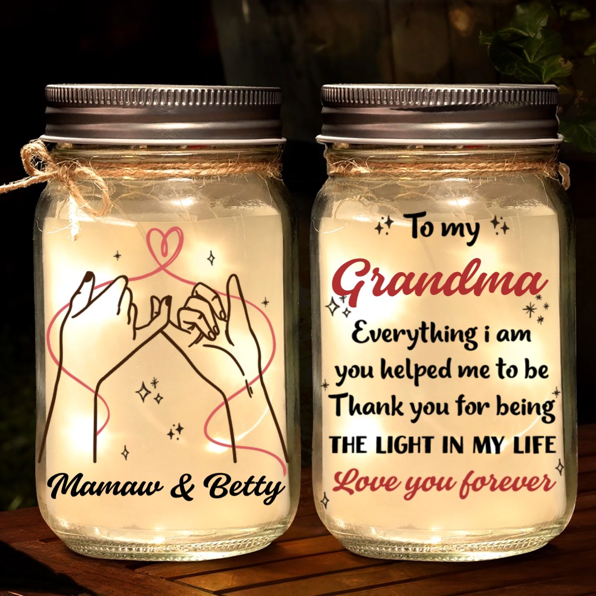 Family - Everything I Am You Helped Me To Be, Thank You For Being The Light In My Life - Personalized Mason Jar Light - Makezbright Gifts