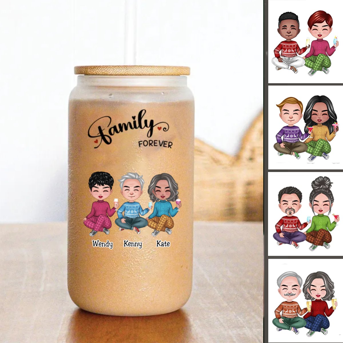 Family - Family Forever - Personalize Glass Can (AA) - Makezbright Gifts