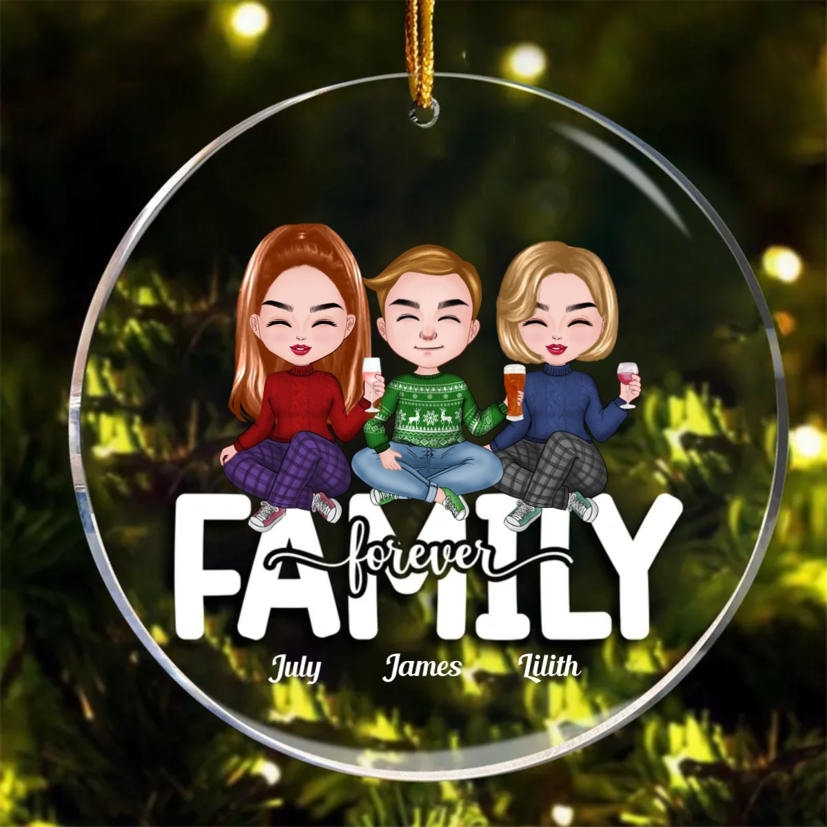 Family - Family Forever - Personalized Acrylic Circle Ornament - Makezbright Gifts