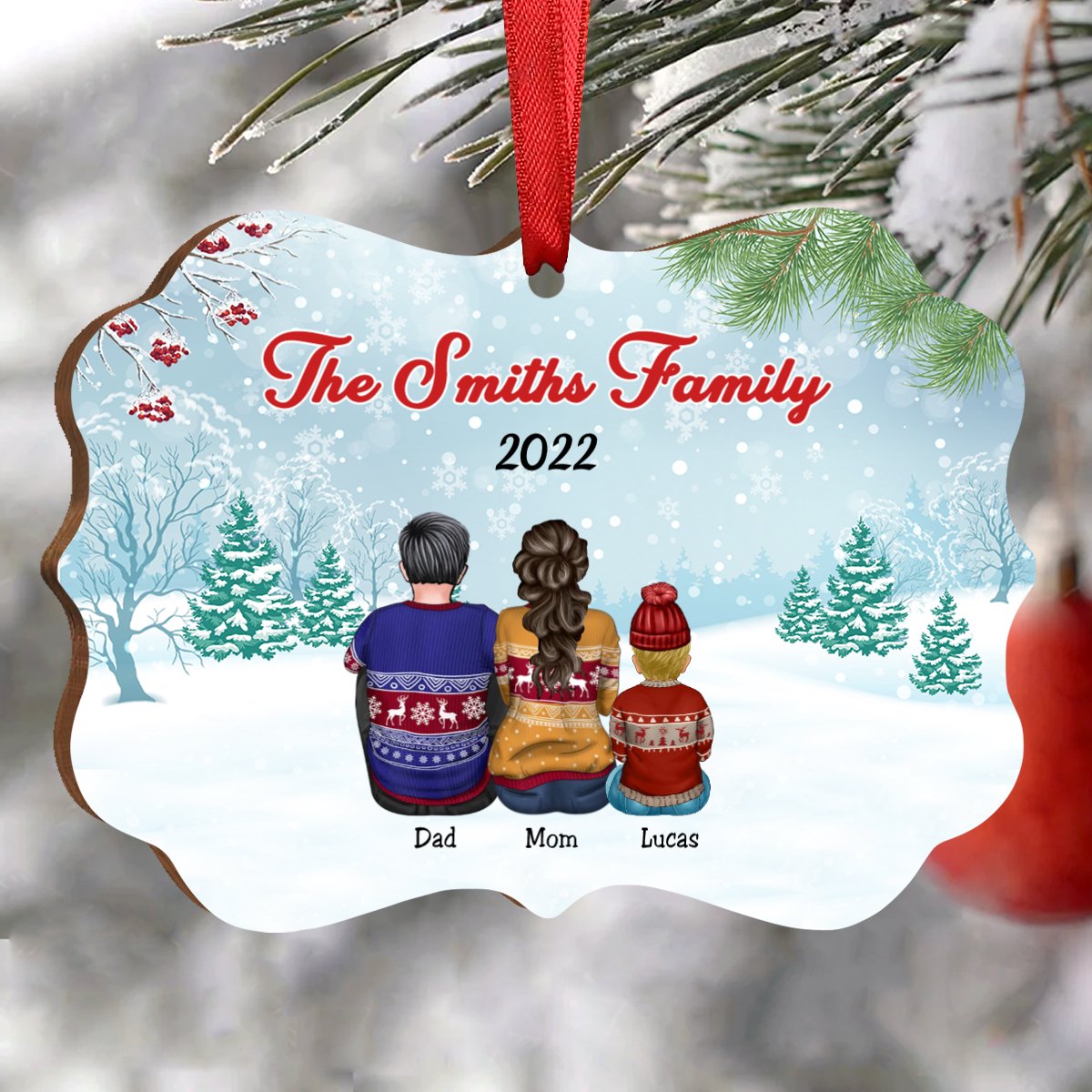 Family - Family In Snow Back View - Personalized Acrylic Ornament - Makezbright Gifts