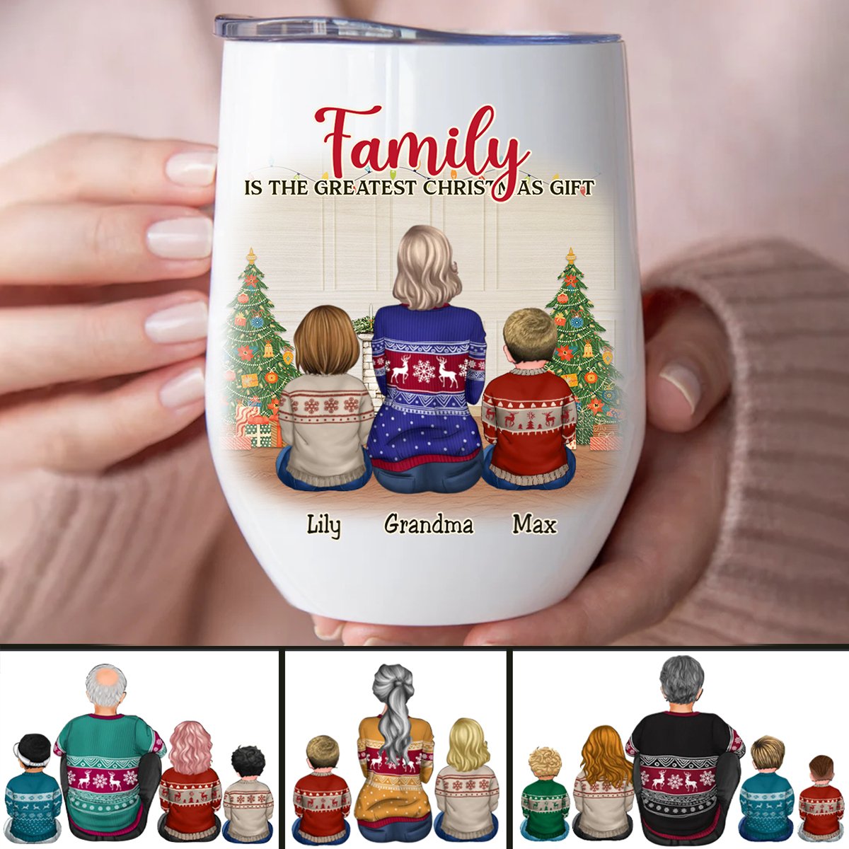 Family - Family Is The Greatest Christmas Gift - Personalized Wine Tumbler (II) - Makezbright Gifts