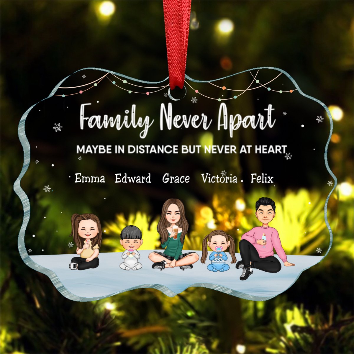 Family - Family Never Apart Maybe In Distance But Never At Heart - Personalized Ornament (LH) - Makezbright Gifts