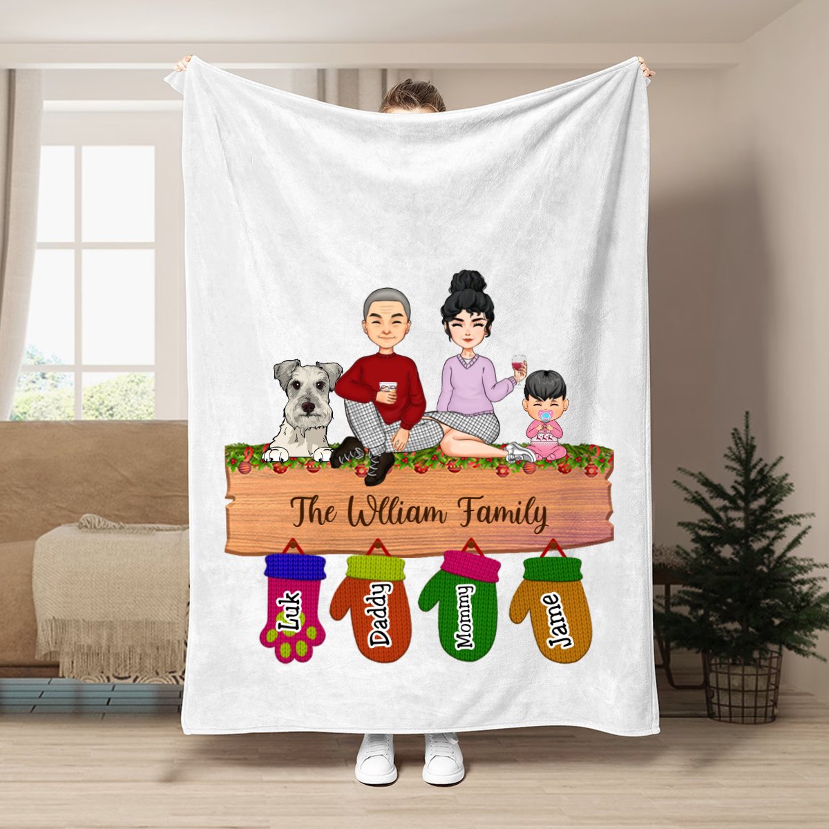 Family - Family Peeking Christmas Glove - Personalized Blanket - Makezbright Gifts