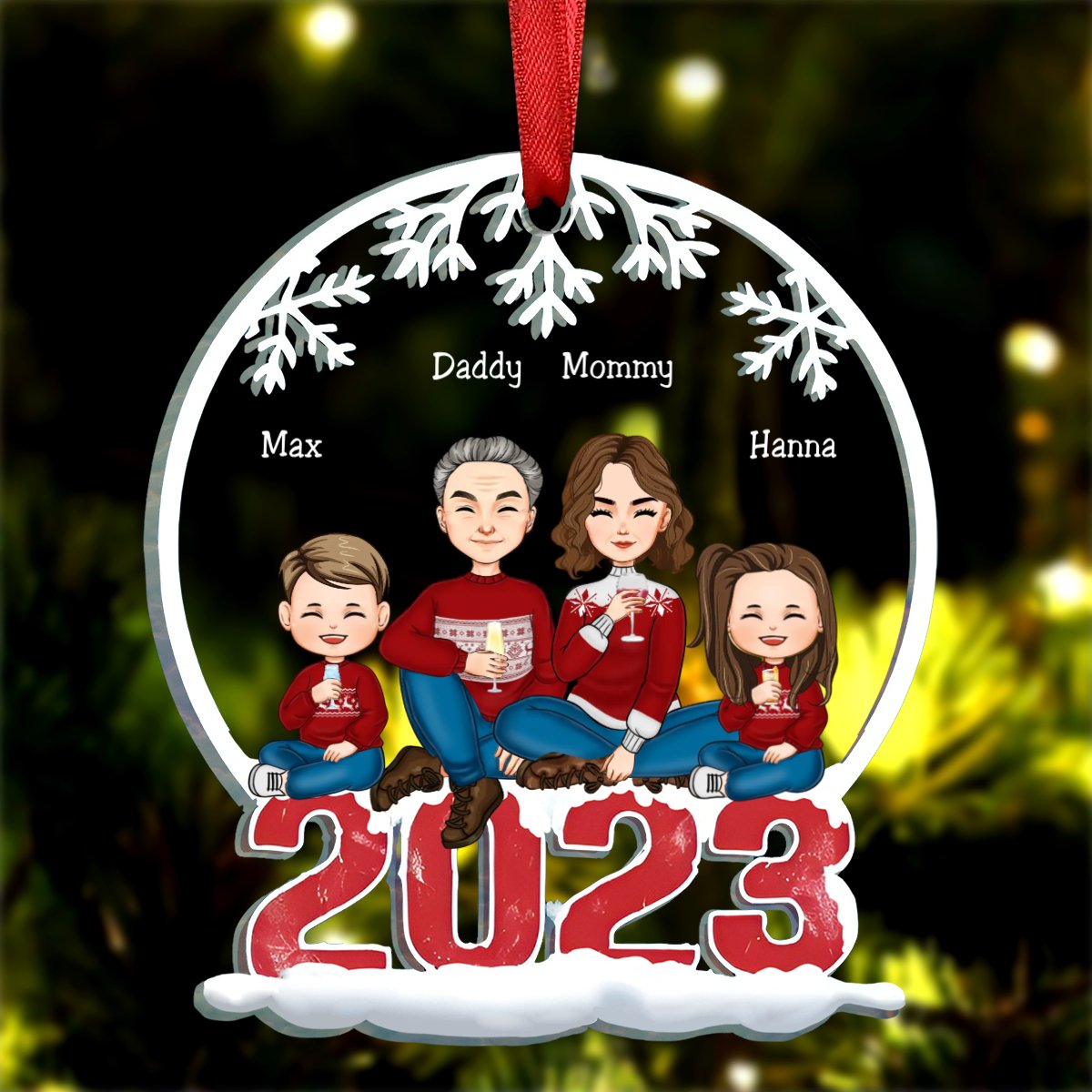 Family - Family Sitting Together - Personalized Circle Ornament (II) - Makezbright Gifts