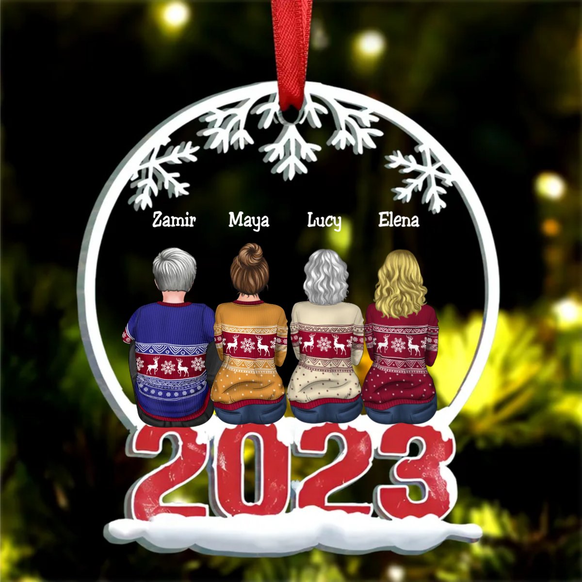 Family - Family Sitting Together - Personalized Circle Ornament (KE) - Makezbright Gifts