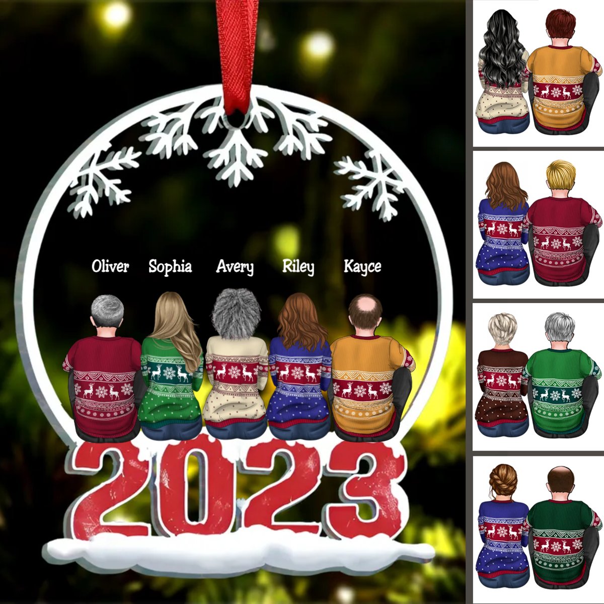 Family - Family Sitting Together - Personalized Circle Ornament (KE) - Makezbright Gifts