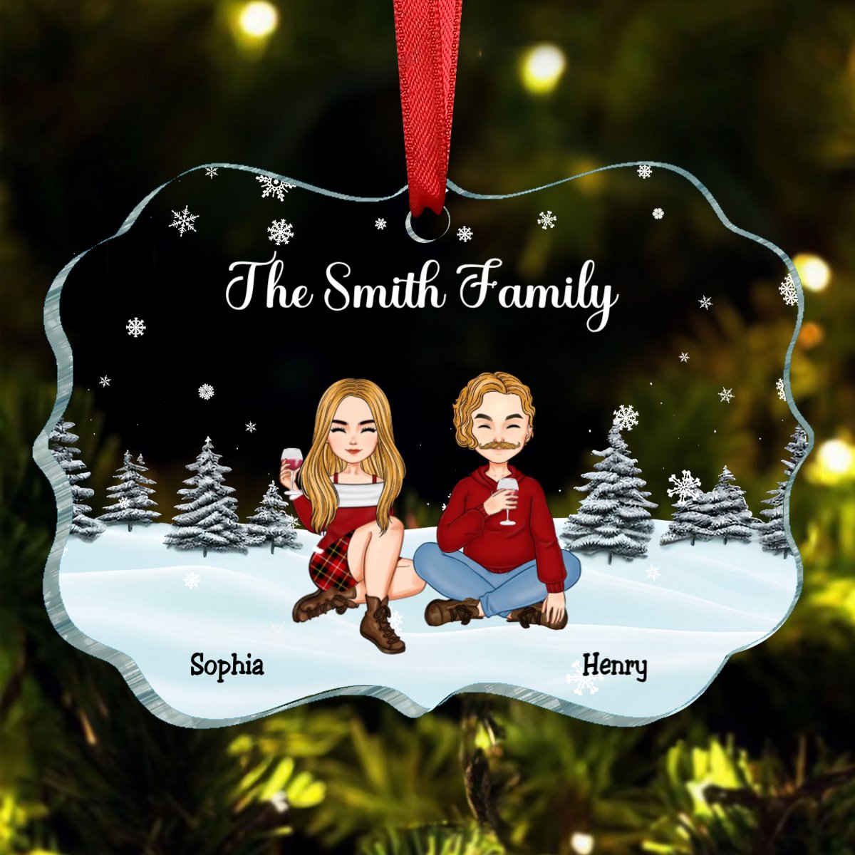 Family - Family Snow Background Ver 3 - Personalized Ornament (VT) - Makezbright Gifts