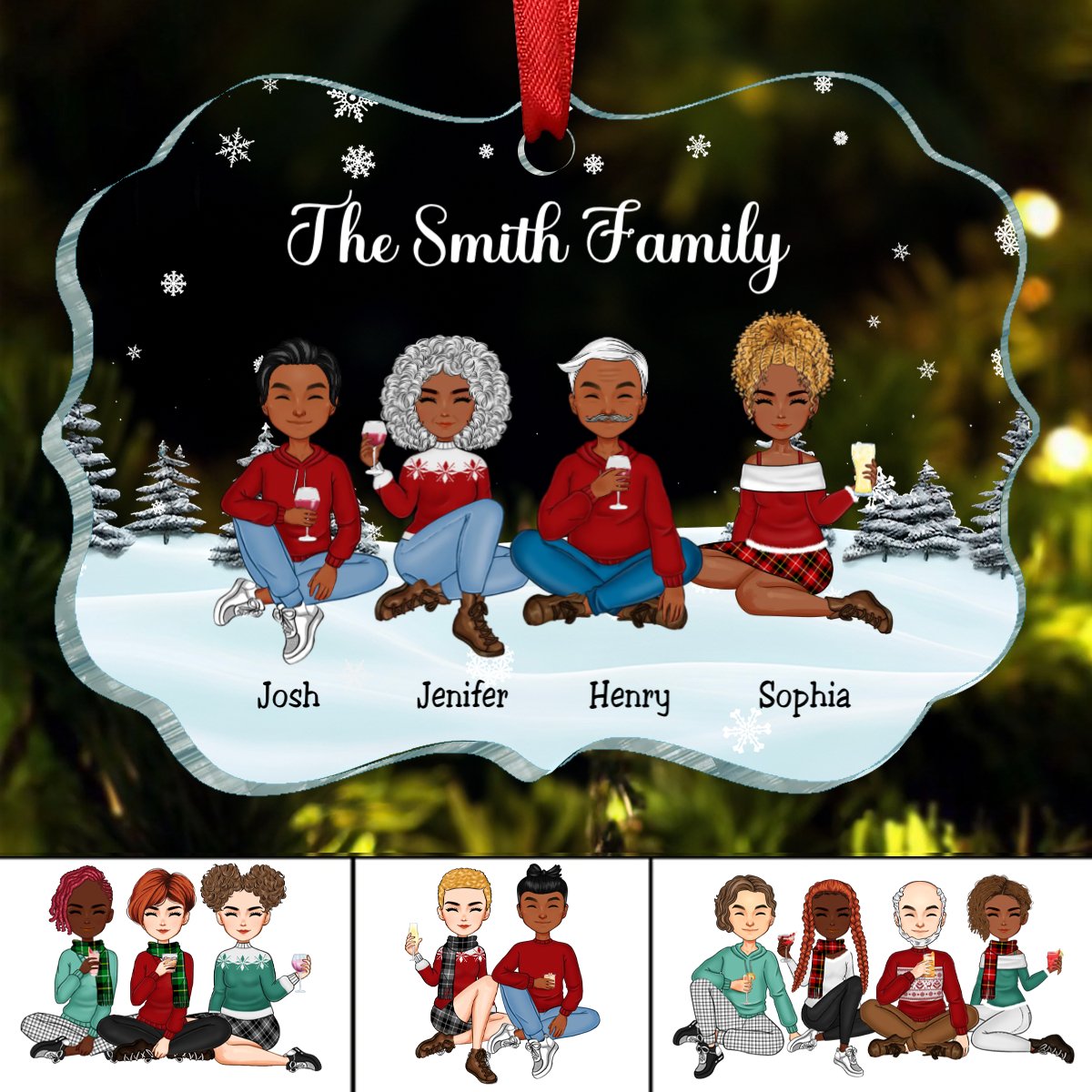 Family - Family Snow Background Ver 3 - Personalized Ornament (VT) - Makezbright Gifts