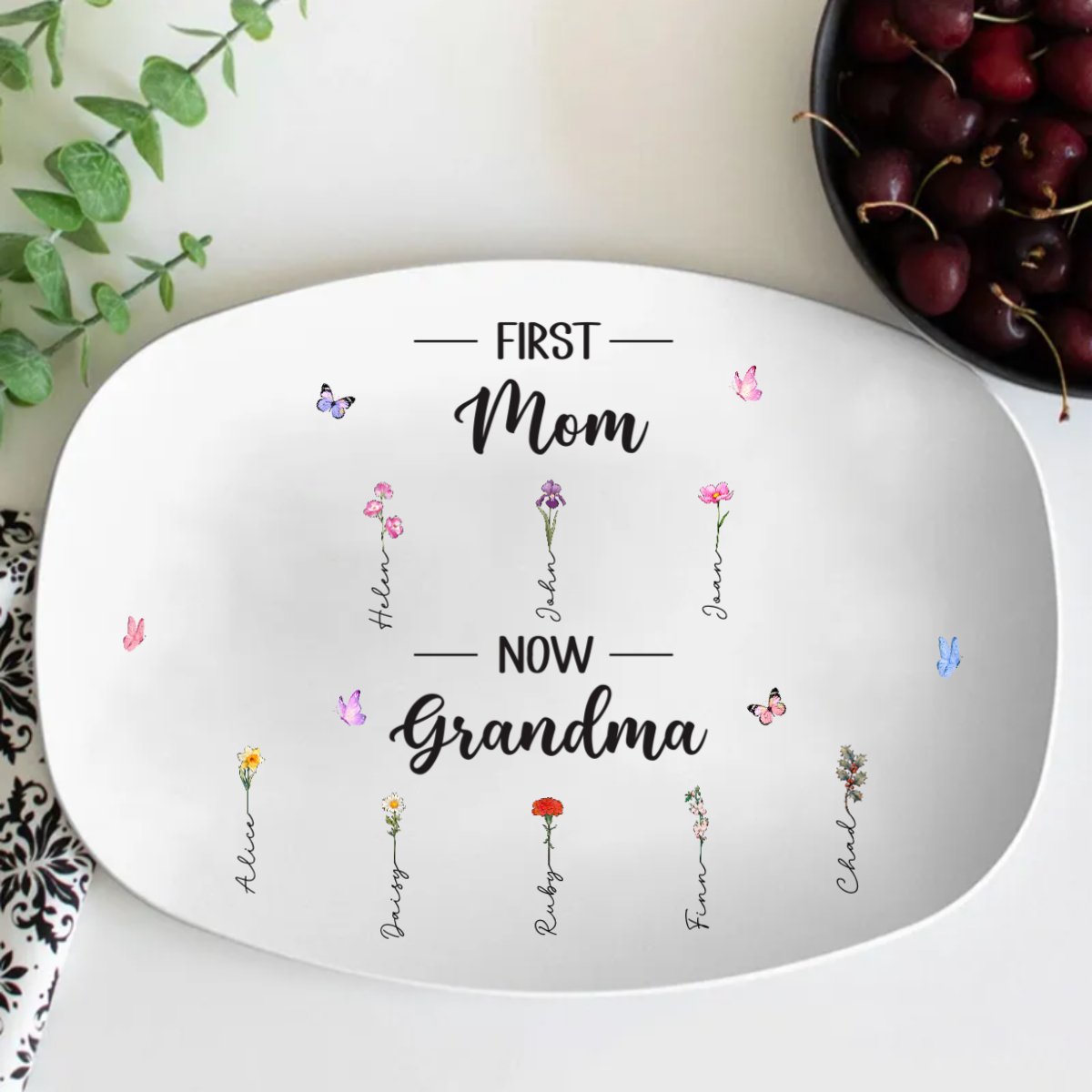 Family - First Mom Now Grandma - Personalized Platter - Makezbright Gifts