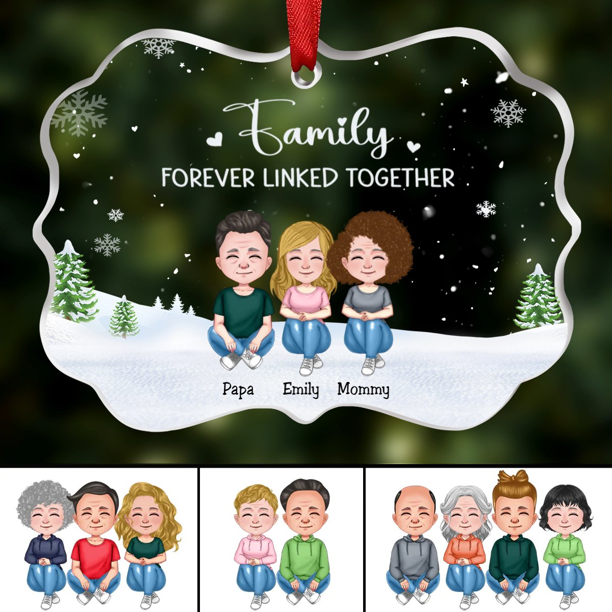 Family - Forever Linked Together - Personalized Transparent Ornament (Ver. 2) - Makezbright Gifts