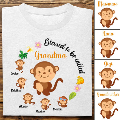 Family - Gift For Grandma Monkey Blessed To Be Called Shirt - Personalized T - Shirt - Makezbright Gifts