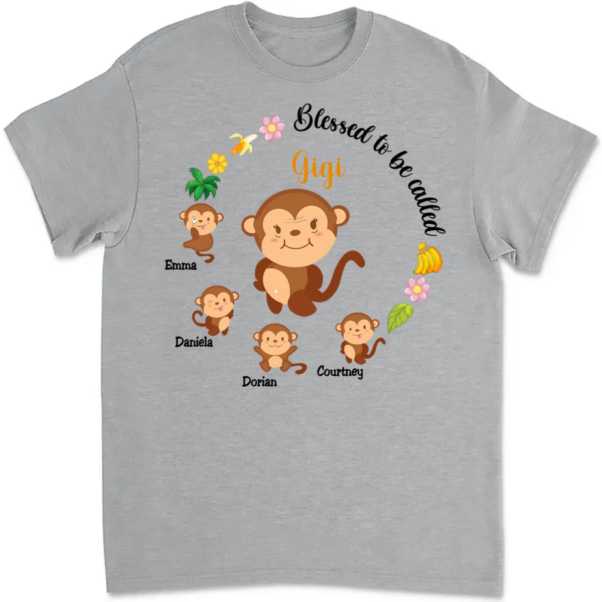 Family - Gift For Grandma Monkey Blessed To Be Called Shirt - Personalized T - Shirt - Makezbright Gifts