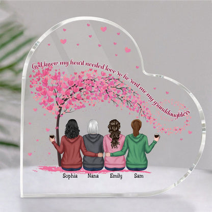 Family - God Knew My Heart Needed Love So He Sent Me My Granddaughters - Personalized Acrylic Plaque (LH) - Makezbright Gifts