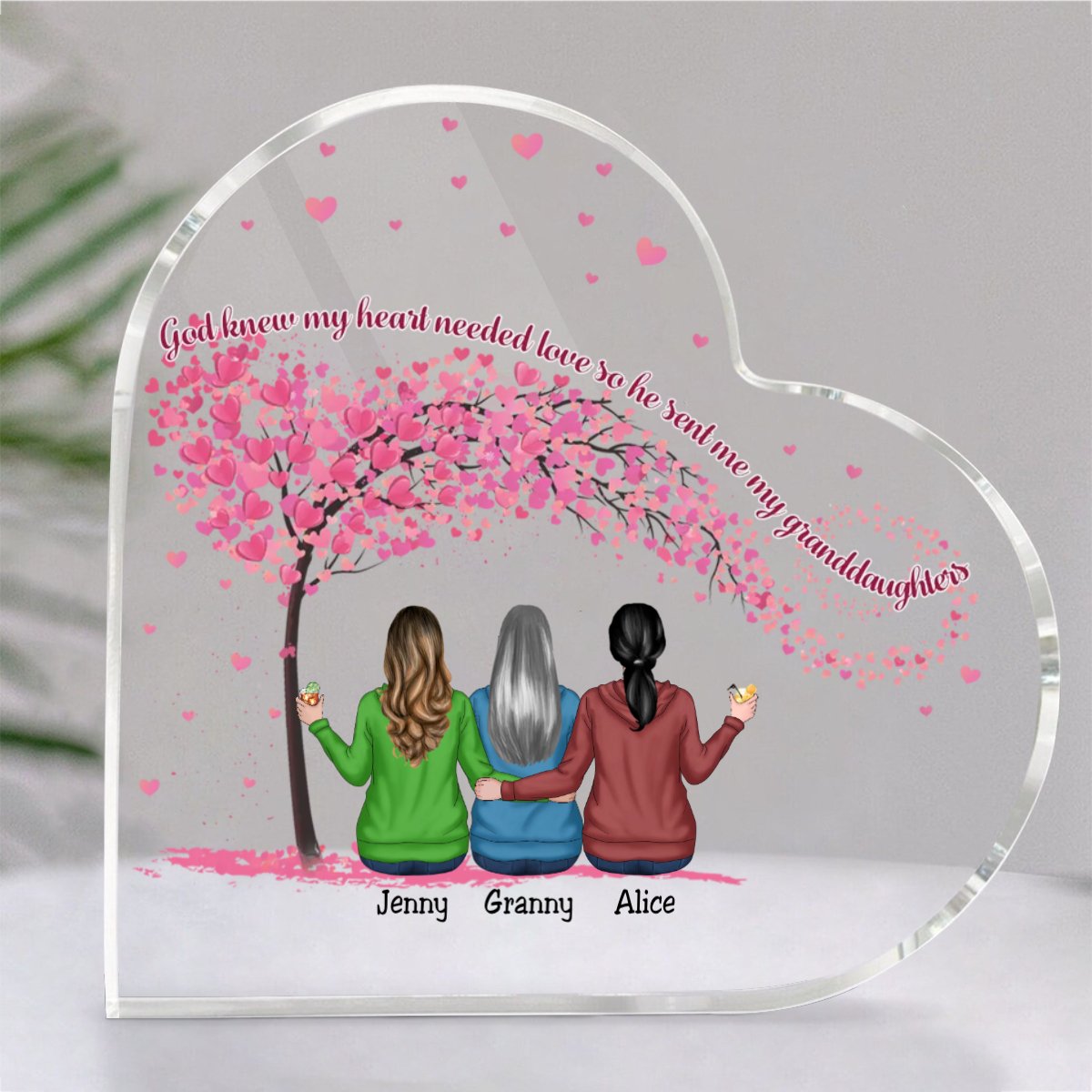 Family - God Knew My Heart Needed Love So He Sent Me My Granddaughters - Personalized Acrylic Plaque (LH) - Makezbright Gifts