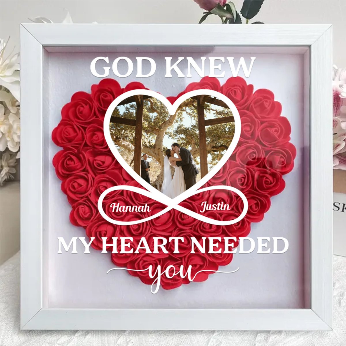 Family - God Knew My Heart Needed You - Personalized Flower Shadow Box - Makezbright Gifts