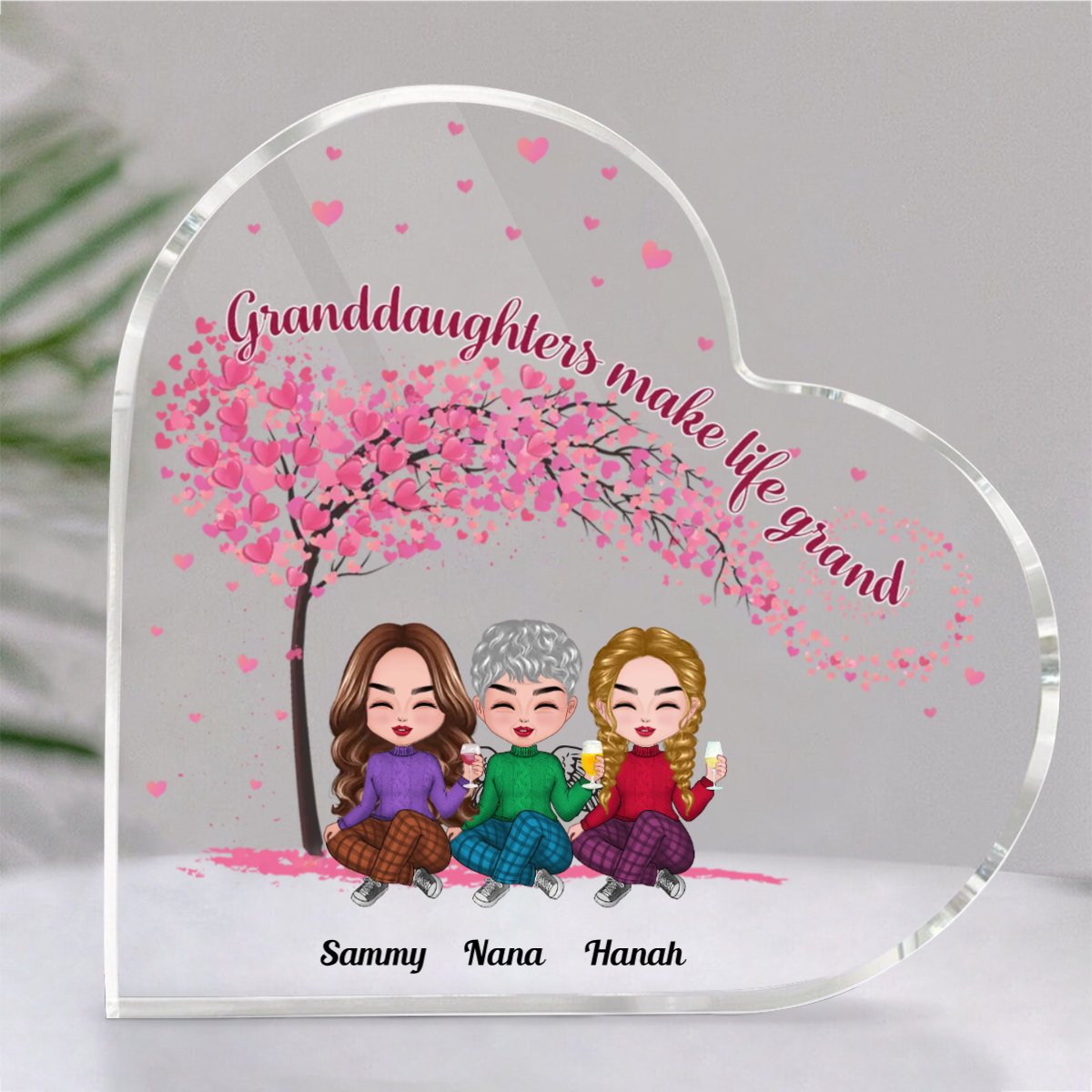 Family - Granddaughters Make Life Grand - Personalized Acrylic Plaque (HEART) - Makezbright Gifts