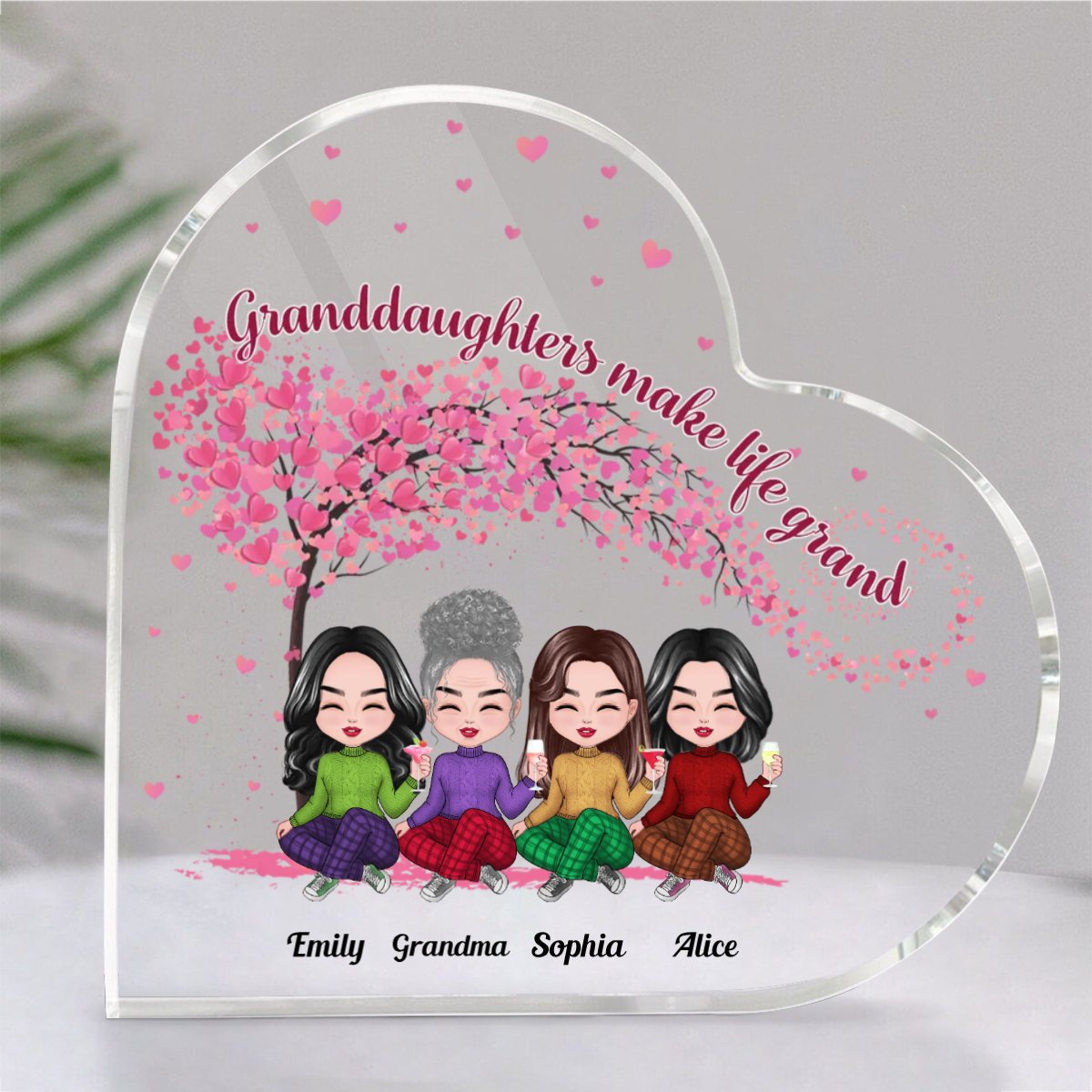 Family - Granddaughters Make Life Grand - Personalized Acrylic Plaque (HEART) - Makezbright Gifts