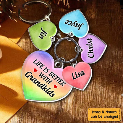 Family - Grandkids Make Life Grand - Personalized Acrylic Custom Keychain - Makezbright Gifts