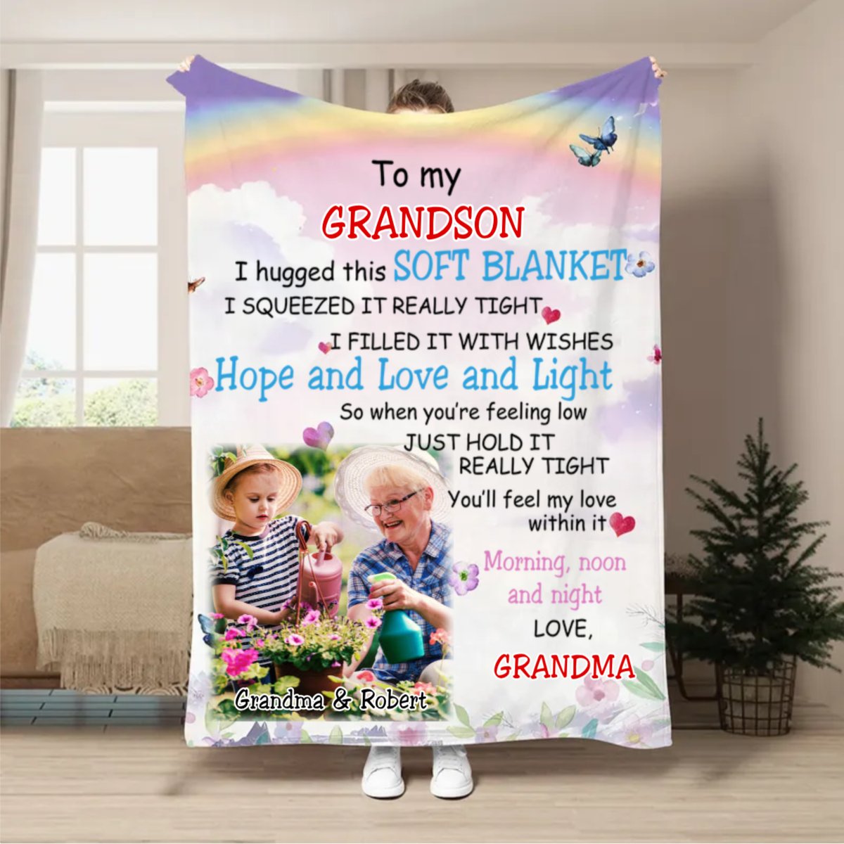 Family - Grandma & Grandkid Hope And Love And Light - Personalized Blanket (QH) - Makezbright Gifts